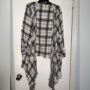 Torrid Black and White Plaid Fringe Cardigan